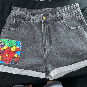 Black Denim Marvel Shorts. Women’s Size Large! 16x13